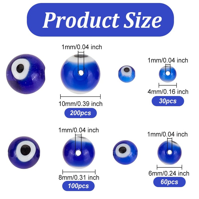 PH PandaHall 390 Pcs 4 Size Blue Evil Eye Glass Beads Round Evil Eye Beads 4/6/8/10mm Evil Eye Lampwork Glass Beads Handmade Lampwork Evil Eye Charms for Bracelets Necklace Earrings Jewelry Making - Image 2